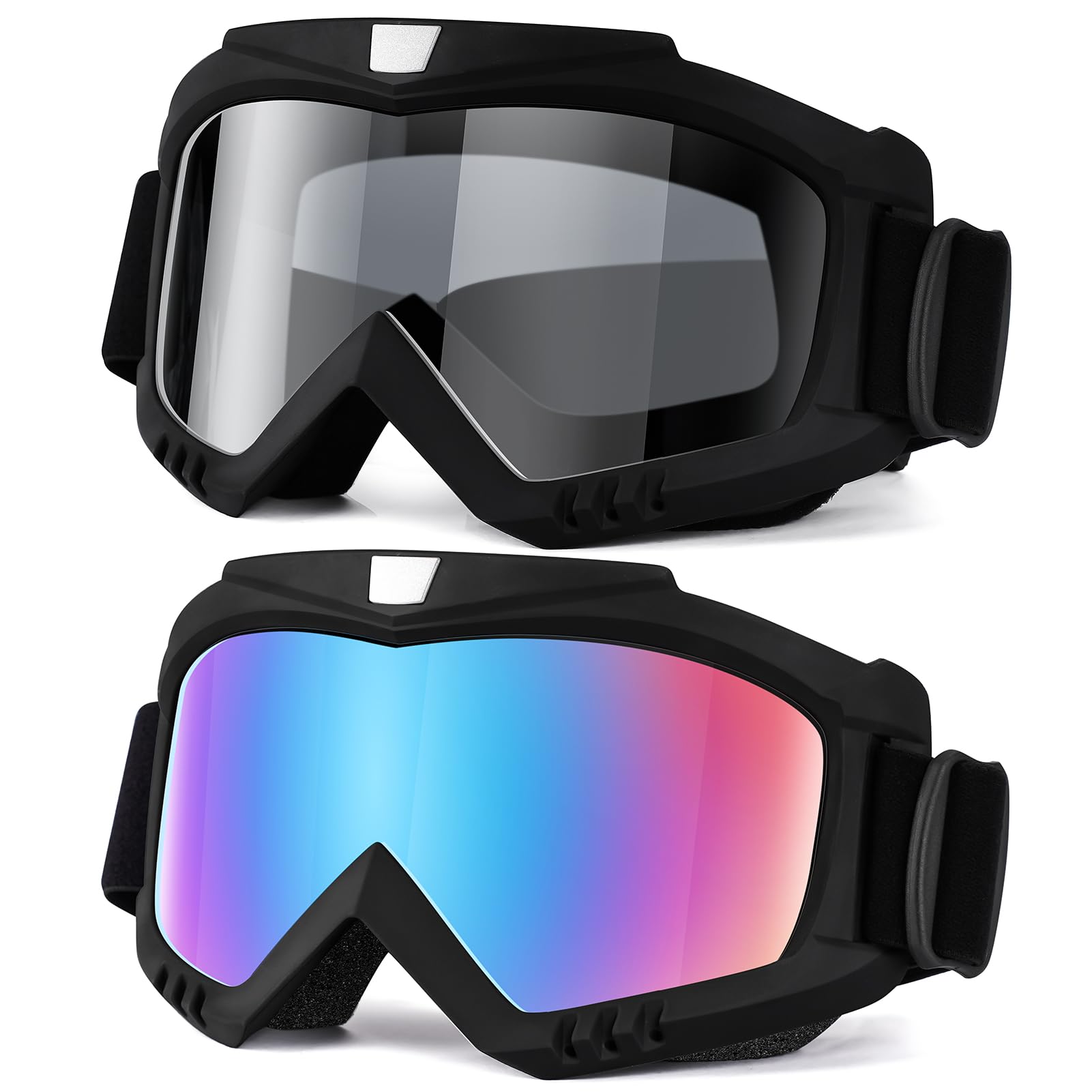 Dirt Bike Goggles, Motorcycle Goggles, 2 Pack Atv Goggles, Riding Goggles, Ski Goggles, Windproof Glasses, Racing Helmet Goggles For Adults Men Women Youth (Colorful + Gray)